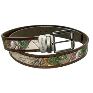 NEW Realtree Brown Leather And Camouflage Belt Brushed Nickel Buckle 53 In. Long